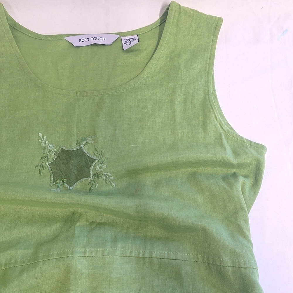Soft Touch Maxi Dress Womens M Lime Green Linen Blend Embroidered Sleeveless